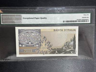 《外钞收藏家》第六百二十九期（精品场）（长期征集拍品、欢迎藏友们联系合作） 1983年意大利2000里拉 PMG66 倒置号 尾168