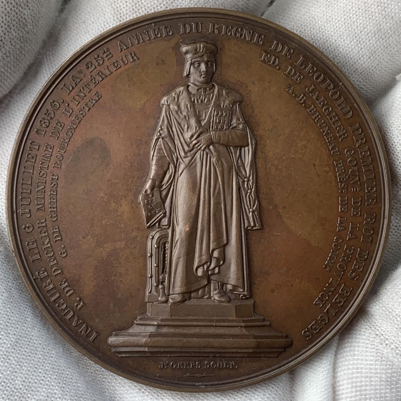 掌中浮雕-藏着的欧洲第059场 1850年比利时印刷之父马滕斯纪念铜章，55mm，56g