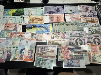 《外钞收藏家》第六百二十九期（精品场）（长期征集拍品、欢迎藏友们联系合作） 几十张精美纸币、纪念券、商业钞一起 基本都是全新g（个别瑕疵）