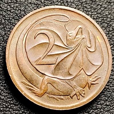 泉币菌-第230场-拍品多 请提前出价 1984年 英属澳大利亚2分铜币 伞蜥蜴斗篷蜥 21.5mm