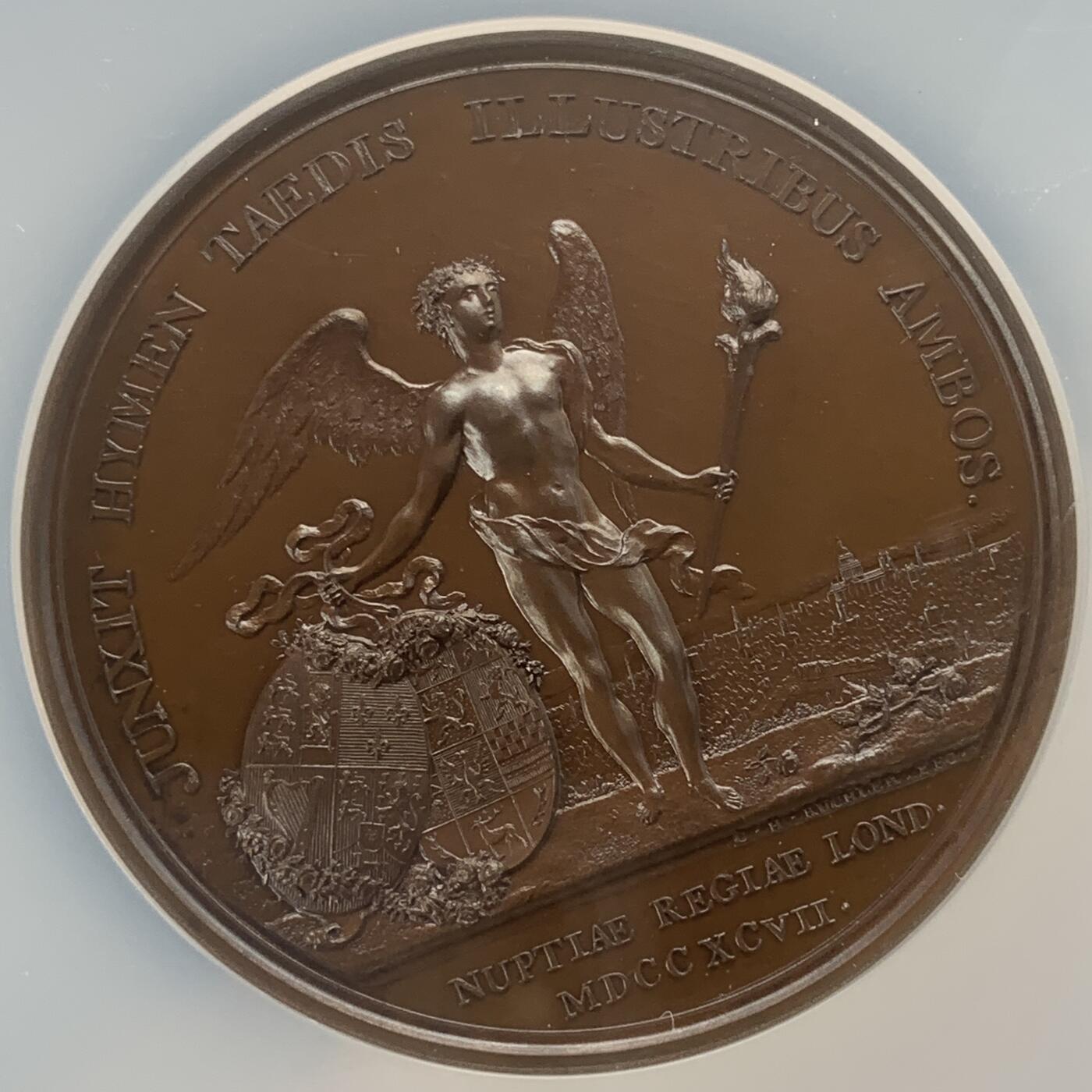 掌中浮雕-藏着的欧洲第059场 NGC MS66 : 1795年英国王储（乔治四世）大婚纪念铜章，48mm