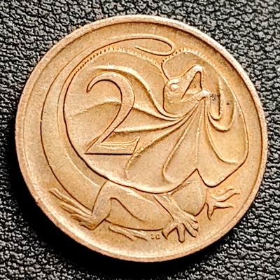 泉币菌-第230场-拍品多 请提前出价  1976年 英属澳大利亚2分铜币 伞蜥蜴斗篷蜥 21.5mm