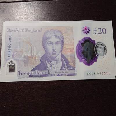世界钱币～微拍第246期暨2026年第27期  少量老库存低价起拍 2018年英国G序列20镑塑料钞女王 全新绝品无47尾号611