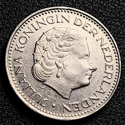 泉币菌-第230场-拍品多 请提前出价 1971年 荷兰王国早期1盾 朱莉安娜女王  镍币 硬币 25mm 