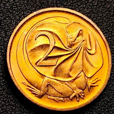 泉币菌-第230场-拍品多 请提前出价 铜光极美 1984年 英属澳大利亚2分铜币 伞蜥蜴斗篷蜥 21.5mm