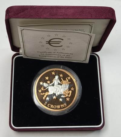 S&S Numismatic世界钱币-拍卖 第126期  直布罗陀2003年 欧元发行一周年纪念 2克朗铜+999银双色精制纪念币 盒证齐全，品相如图，塑料壳有裂