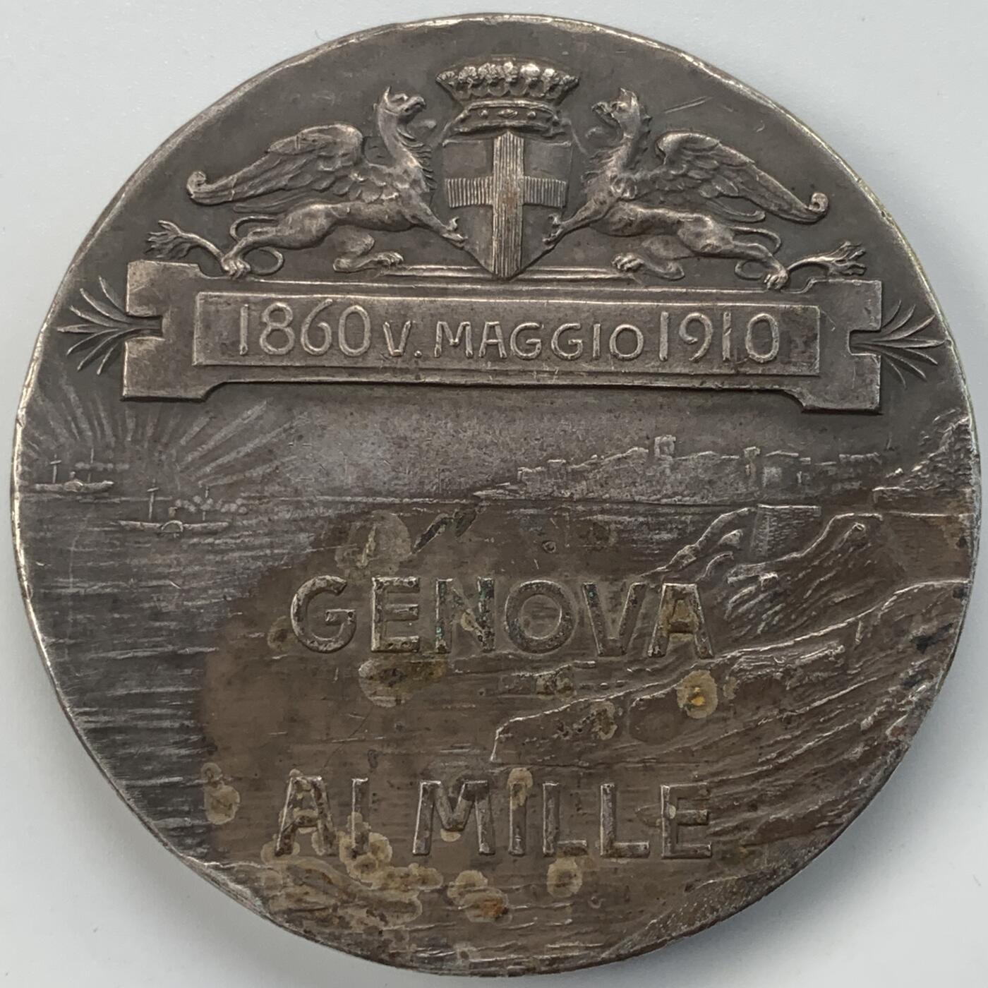 掌中浮雕-藏着的欧洲第059场 1910年意大利颁发的朱塞佩·加里波第(Giuseppe Garibaldi)“千人远征”50周年纪念银章，55mm，90.5g