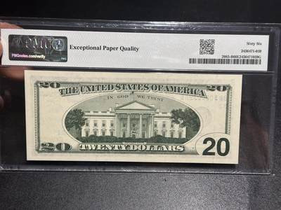 《外钞收藏家》第六百二十九期（精品场）（长期征集拍品、欢迎藏友们联系合作） 1999年美国大头版20美元 人二 豹子号999 超级圆圆号PMG66