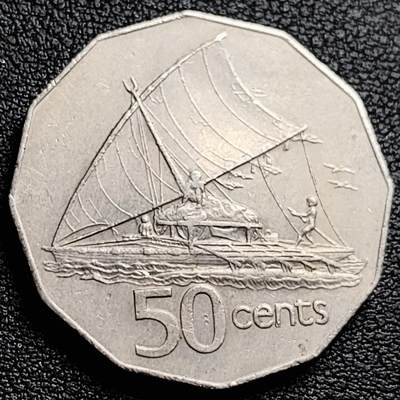 泉币菌-第230场-拍品多 请提前出价 传统帆船 英属斐济50分镍币多边形币 1976年 31.5mm13克