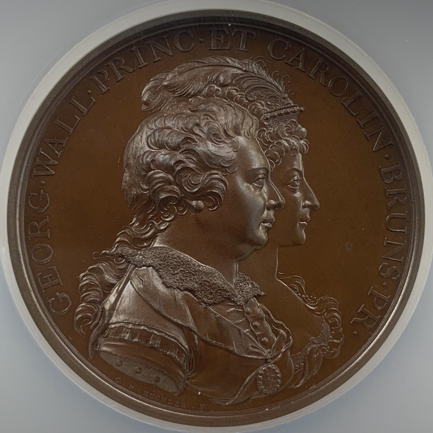 掌中浮雕-藏着的欧洲第059场 NGC MS66 : 1795年英国王储（乔治四世）大婚纪念铜章，48mm