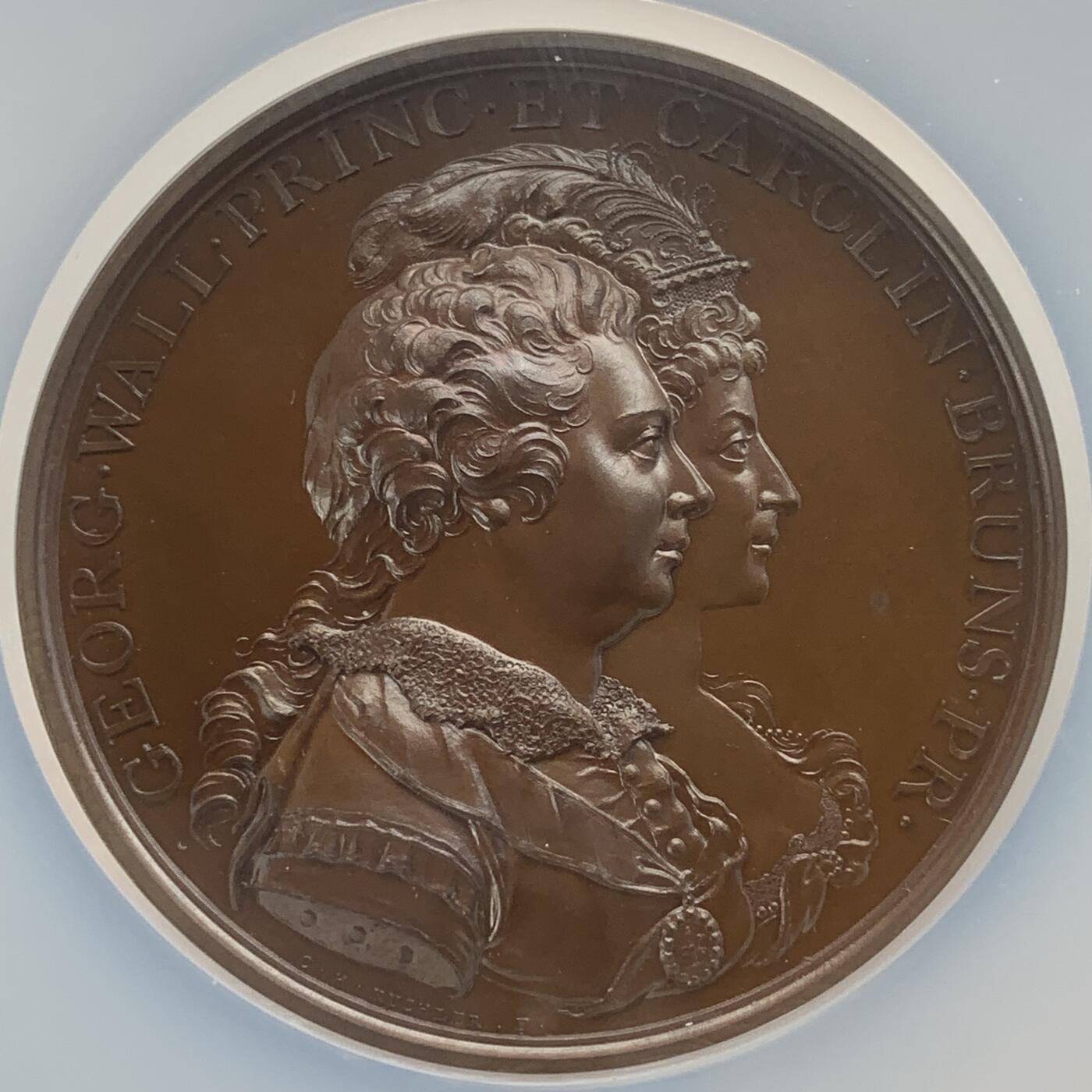 掌中浮雕-藏着的欧洲第059场 NGC MS66 : 1795年英国王储（乔治四世）大婚纪念铜章，48mm