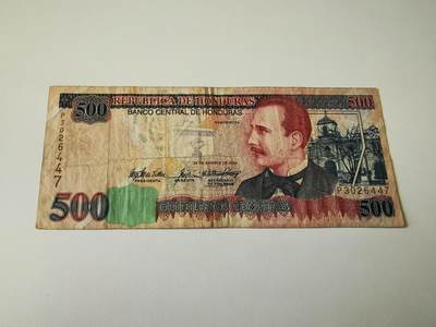 零零发流通品外国纸币拍卖 无佣金 洪都拉斯500少见 有针孔