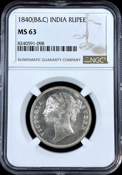 【雨安】【直播拍卖】【评级币章-132期】 2026-04-25 周六 19:30 (金价1050, 银价18.60)  [评级亚洲] India 英属印度 1卢比 KM#0458 1840年 维多利亚  NGC-MS63