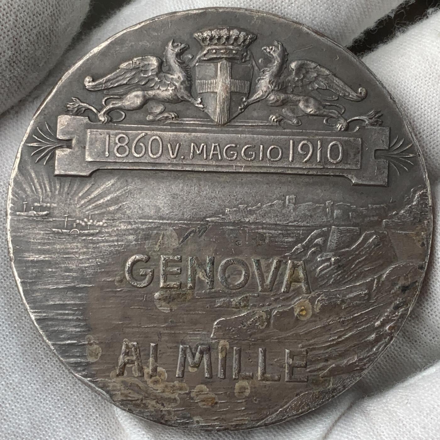 掌中浮雕-藏着的欧洲第059场 1910年意大利颁发的朱塞佩·加里波第(Giuseppe Garibaldi)“千人远征”50周年纪念银章，55mm，90.5g