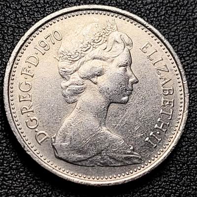 泉币菌-第230场-拍品多 请提前出价 带光美品 早期老版 1970年英国大5便士镍币 皇冠蓟草 23mm 