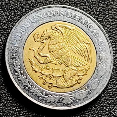 泉币菌-第230场-拍品多 请提前出价 墨西哥 5比索 双色双金属硬币 鹰蛇 玛雅文化 25.7毫米