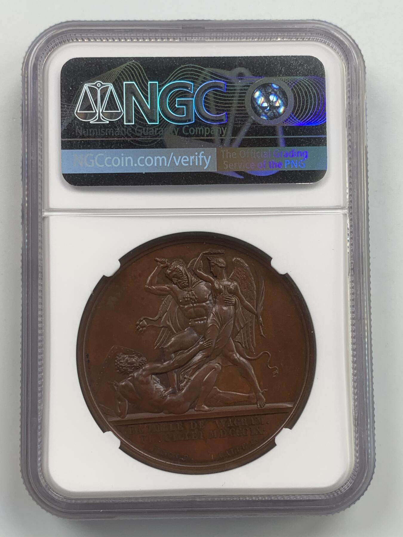 掌中浮雕-藏着的欧洲第059场 NGC MS64 : 1809年法国拿破仑一世瓦格拉姆战役铜章，40mm