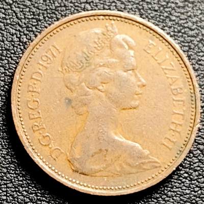 泉币菌-第230场-拍品多 请提前出价 1971年 英国2便士铜币 威尔士皇冠 25.9mm