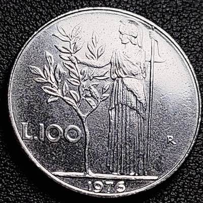 泉币菌-第230场-拍品多 请提前出价 意大利早期100里拉 月亮和记忆女神密涅瓦 不锈钢币 27.8mm 