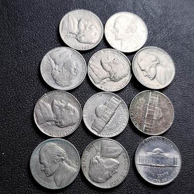 泉币菌-第230场-拍品多 请提前出价 11枚一组 美国杰斐逊纪念币 混合年份