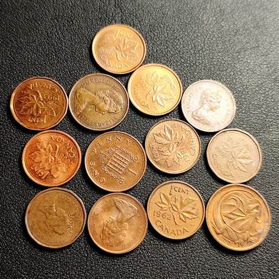 泉币菌-第230场-拍品多 请提前出价 13枚一组 英女王铜币 混合年份