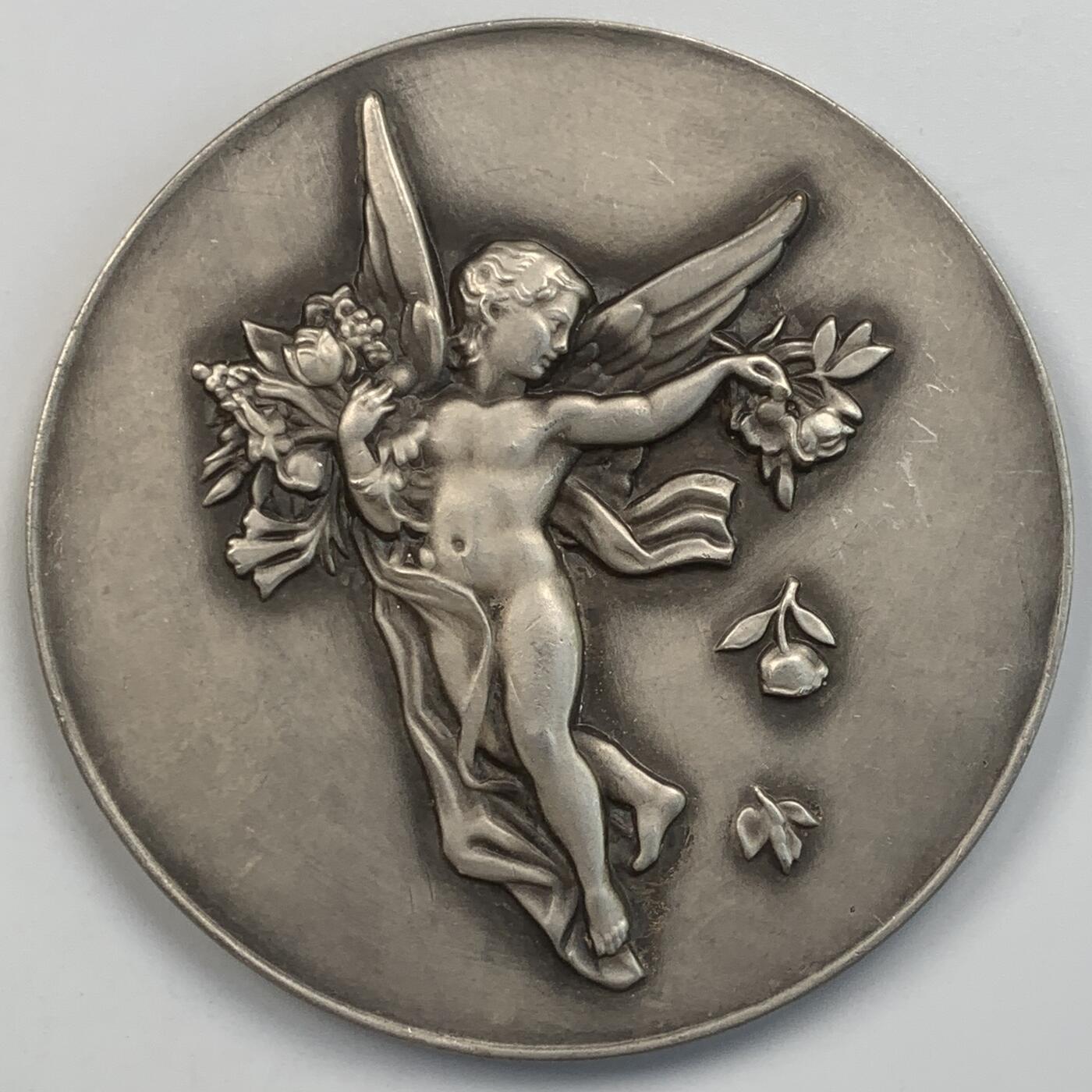 掌中浮雕-藏着的欧洲第059场 法国天使之花镀银铜章，雕刻师：罗杰.加莱特，68mm，120g