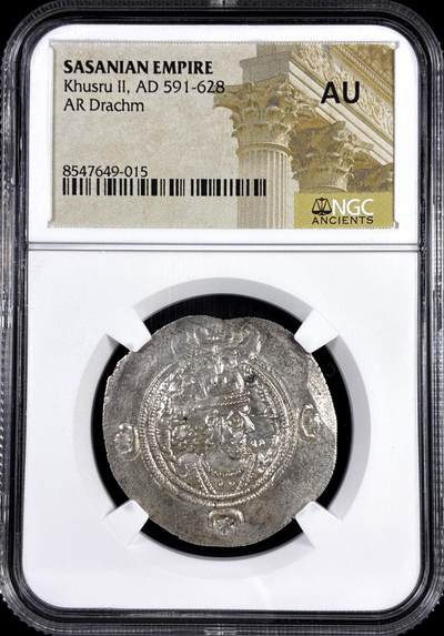 【雨安】【直播拍卖】【评级币章-132期】 2026-04-25 周六 19:30 (金价1050, 银价18.60)  [评级打制] [打制币] 萨珊王朝 591-628年 库思老二世 1德拉克马  NGC-AU