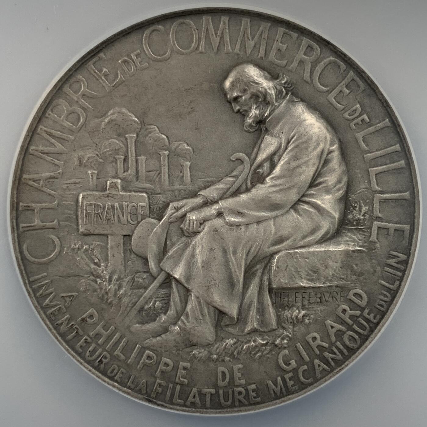 掌中浮雕-藏着的欧洲第059场 NGC MS63 : 法国里尔工商与农业商会银章，46mm