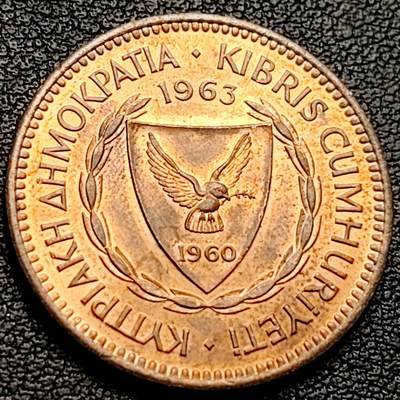 泉币菌-第230场-拍品多 请提前出价 原铜光极美 古帆船 塞浦路斯1960年 5米尔青铜币 26毫米5.6克