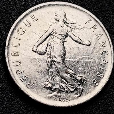 泉币菌-第230场-拍品多 请提前出价 法国早期（1992年）5法郎大镍币 29MM 播种女神 入欧前末版 绝版币