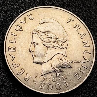 泉币菌-第230场-拍品多 请提前出价 1975年 法属波利尼西亚50法郎镍铜硬币 法兰西女神 33毫米 15克