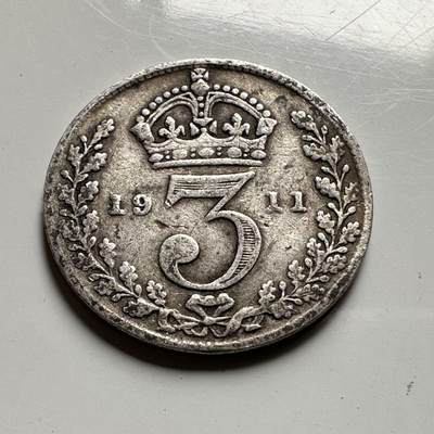 🌹外币初藏🌹🐯2026年第45场   每周二四六晚8️⃣点  世界硬币 英国 1911年 乔治五世 3便士银币 a