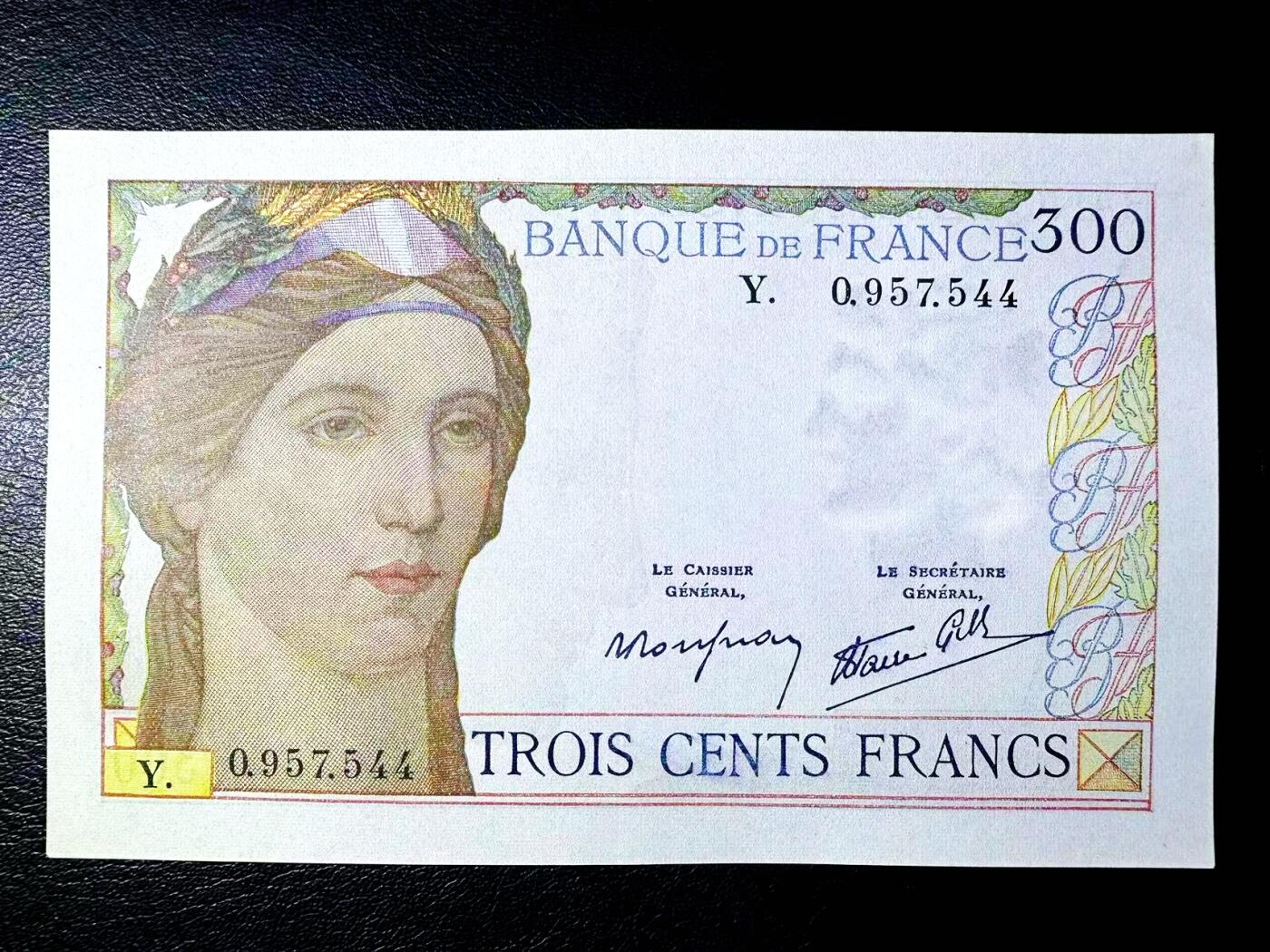 【Blue Auction】世界纸币精拍第812期——18级TOP拍卖/信誉/品质/专业/高效💫 法国 1938年300法郎 AU品相