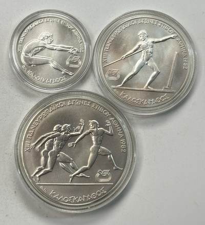 S&S Numismatic世界钱币-拍卖 第126期  希腊1981年 泛欧运动会 100&250&500德拉克马纪念银币 3枚一组 合计49.1克925银