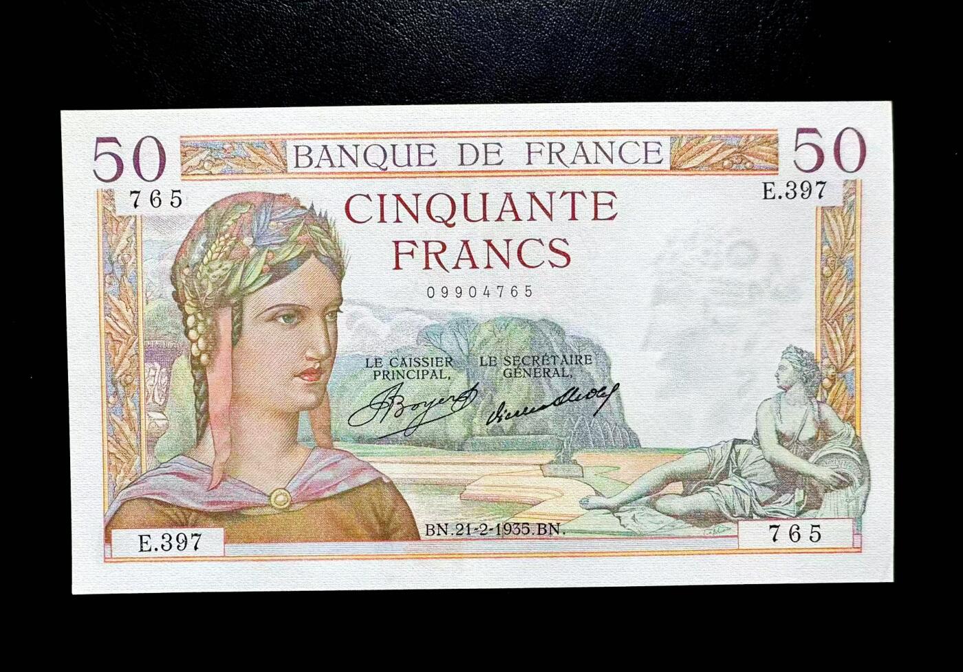 【Blue Auction】世界纸币精拍第812期——18级TOP拍卖/信誉/品质/专业/高效💫 【765倒顺子】法国 1935年50法郎 AU 墨丘利 