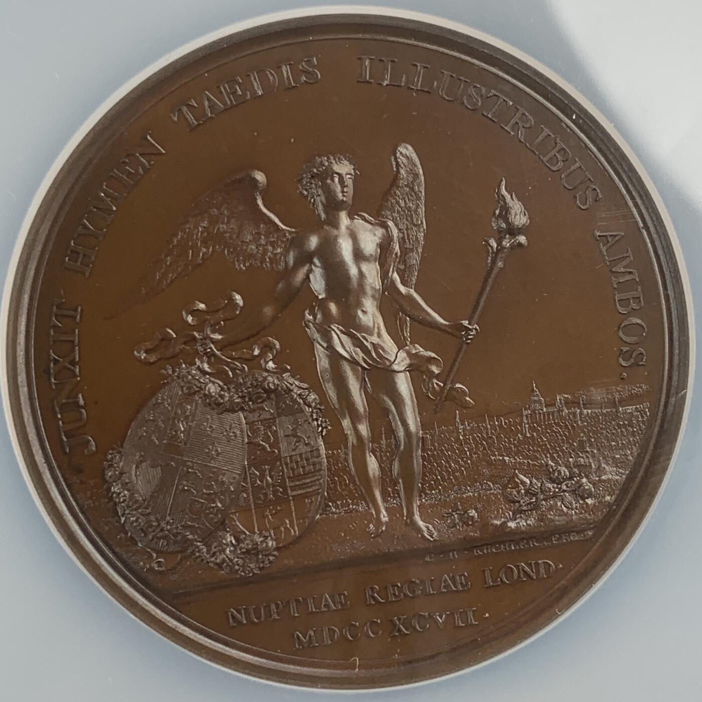 掌中浮雕-藏着的欧洲第059场 NGC MS66 : 1795年英国王储（乔治四世）大婚纪念铜章，48mm