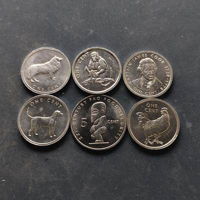 【全场包邮】纯粹捡漏拍522场 库克群岛2000-2003年1-5分6枚套币 UNC品相