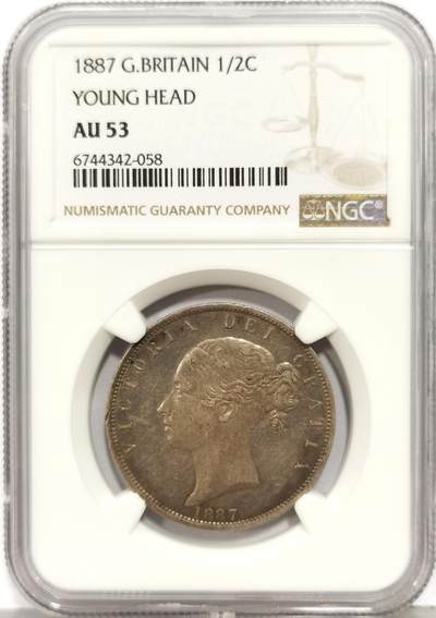 博洋堂“生趣盎然”4月精品专场暨第169期（全场包邮） - NGC AU53 英国1887年维多利亚女王半克朗银币 青年头像版 少见品种 原味包浆 人像立体 打制深峻 严评状态