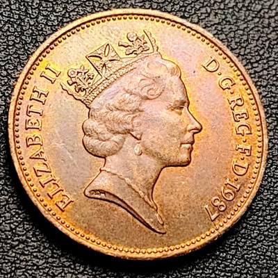 泉币菌-第230场-拍品多 请提前出价 铜光美品 1987年 英国2便士铜币 威尔士皇冠 25.9mm