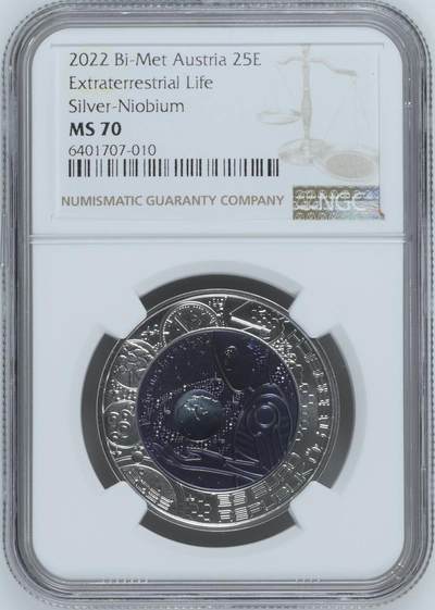S&S Numismatic世界钱币-拍卖 第126期  获奖币*奥地利2022年 外星生命 25欧元银+铌双色纪念币盒证齐全 NGC MS70冠军分