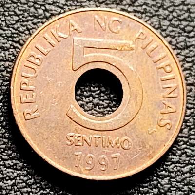 泉币菌-第230场-拍品多 请提前出价 1997年菲律宾5分圆孔硬币 袖珍币