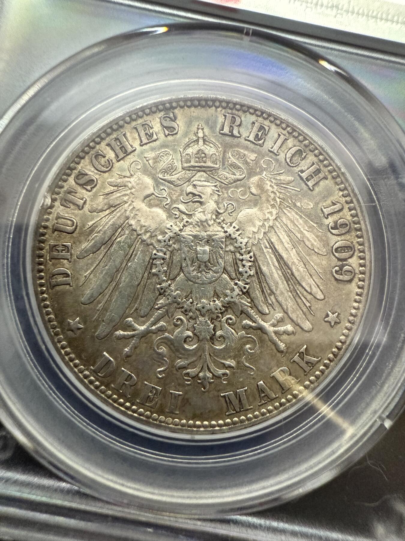 【周六 19:30】乾藏阁外国银币专场・裸币 / 评级币 + 银章铜章 保真包老 德国符腾堡1909年威廉二世3马克银币 公博GBCA AU53