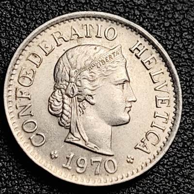 泉币菌-第230场-拍品多 请提前出价 高币值 百年延续 女神 瑞士1970年 10分銅镍硬币 