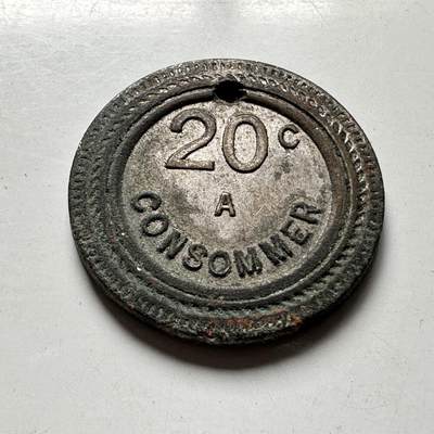 🌹外币初藏🌹🐯2026年第45场   每周二四六晚8️⃣点  世界硬币 法国 20生丁 Token（带孔）14.2毫米