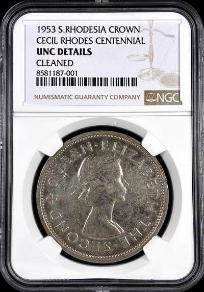 【雨安】【直播拍卖】【评级币章-132期】 2026-04-25 周六 19:30 (金价1050, 银价18.60)  [评级非洲] Southern Rhodesia 南罗得西亚 1克朗 1953年 伊丽莎白二世  NGC-UNC