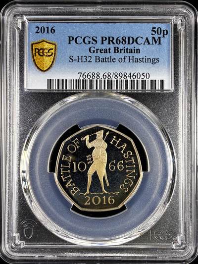 【雨安】【直播拍卖】【评级币章-132期】 2026-04-25 周六 19:30 (金价1050, 银价18.60)  [评级现代] Great Britain 英国 50便士 2016年 黑斯廷斯战役 PCGS-PR68DCAM 精制币