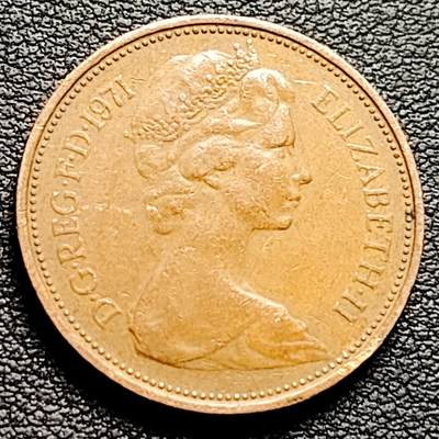 泉币菌-第230场-拍品多 请提前出价 1971年 英国2便士铜币 威尔士皇冠 25.9mm