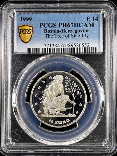 【雨安】【直播拍卖】【评级币章-132期】 2026-04-25 周六 19:30 (金价1050, 银价18.60)  [评级现代] Bosnia-Herzegovina 波斯尼亚和黑塞哥维那 14埃居 1999年 植树 PCGS-PR67DCAM 精制币