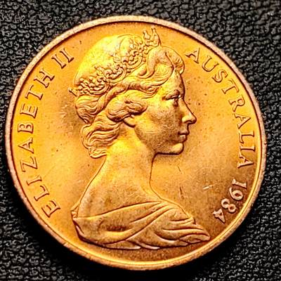 泉币菌-第230场-拍品多 请提前出价 铜光极美 1984年 英属澳大利亚2分铜币 伞蜥蜴斗篷蜥 21.5mm