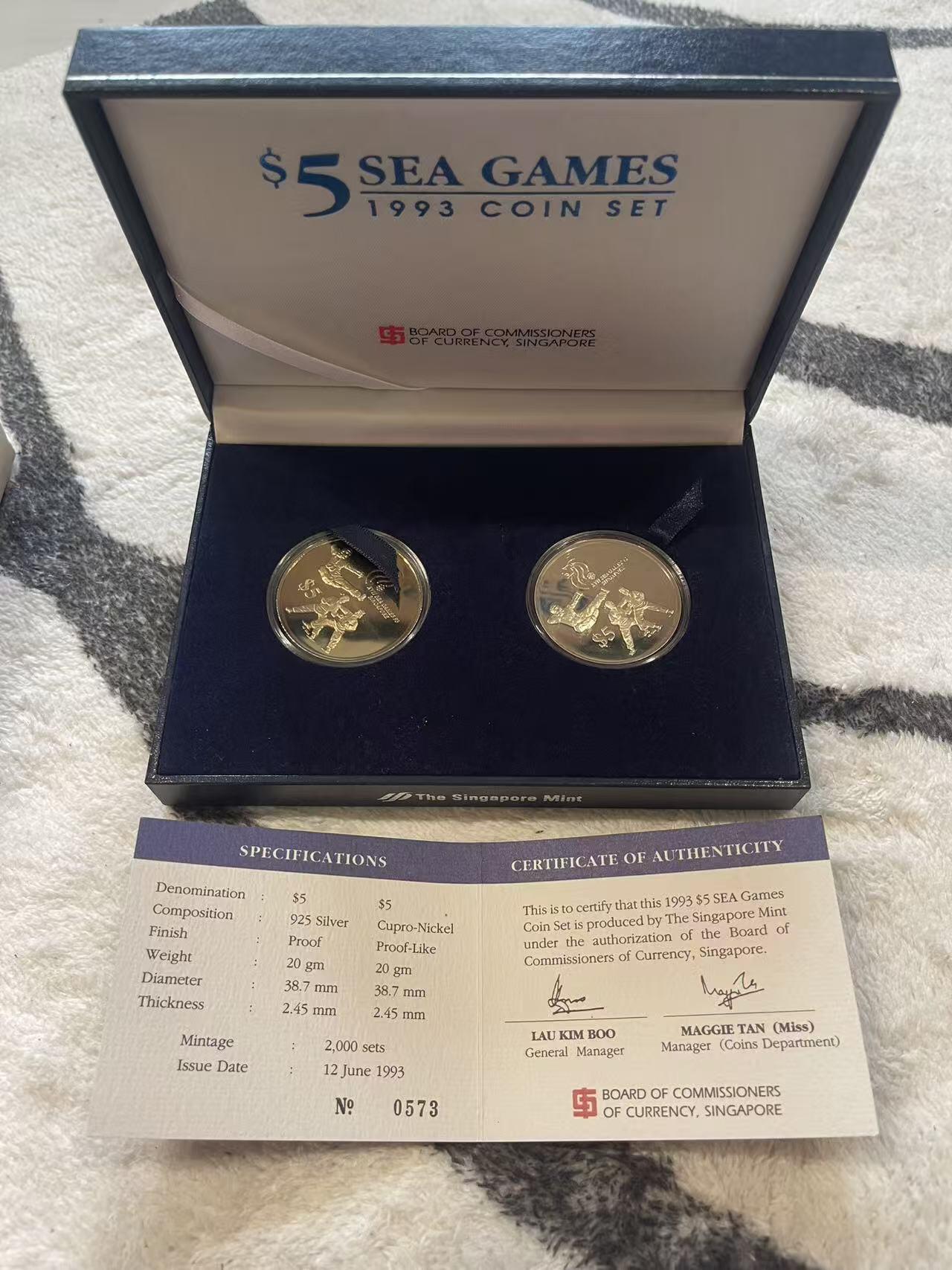 ❤️【币观天下】❤️ 第349期钱币拍卖场- 2026.4.24周五晚上6点半场 长期征集拍品  新加坡1993年东南亚运动会纪念银币套装 盒证全齐 非常稀少 发行量2000套 